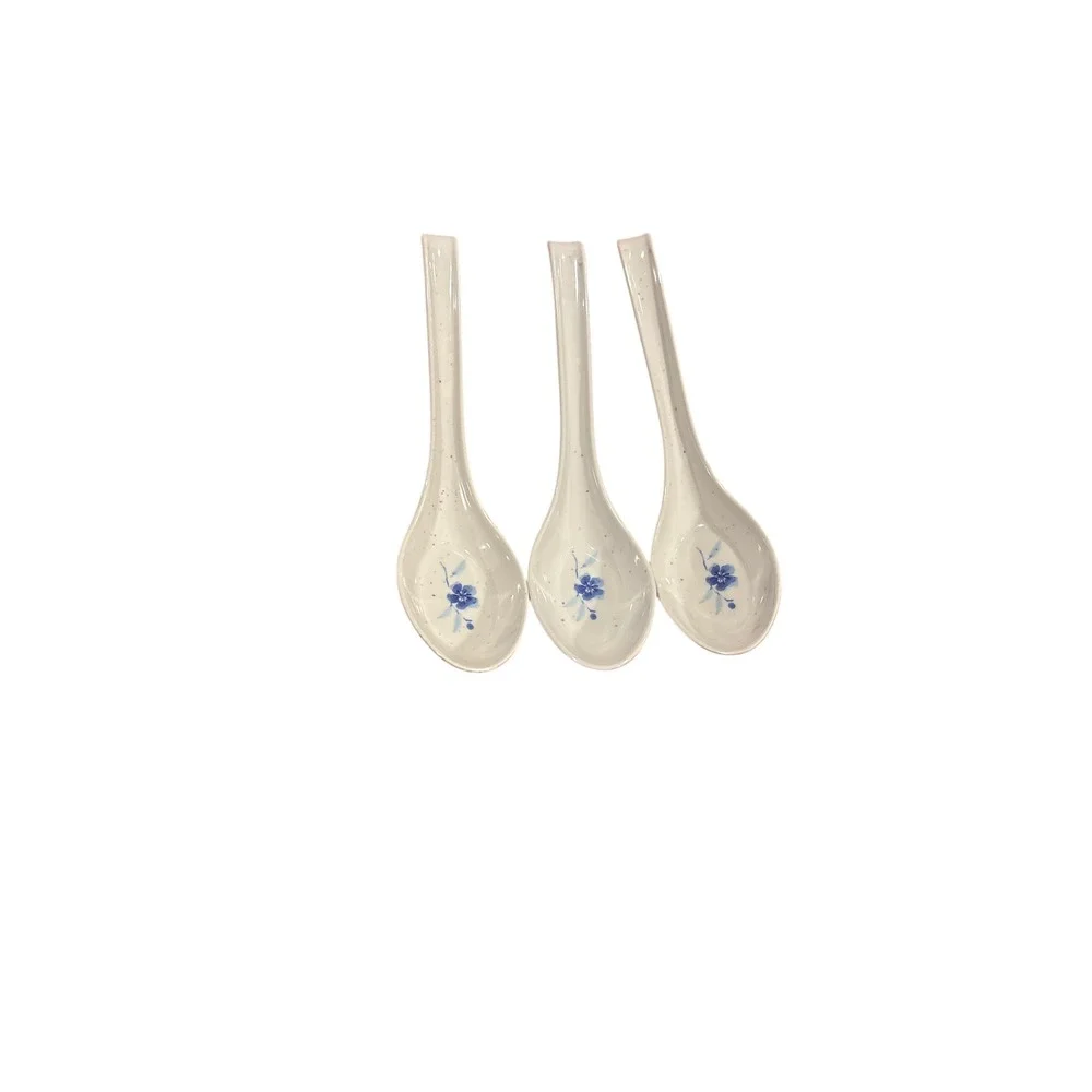 Flowerware Melamine‎ Spoons Blue Floral Set of 3 Asian Soup Ramen Ladle